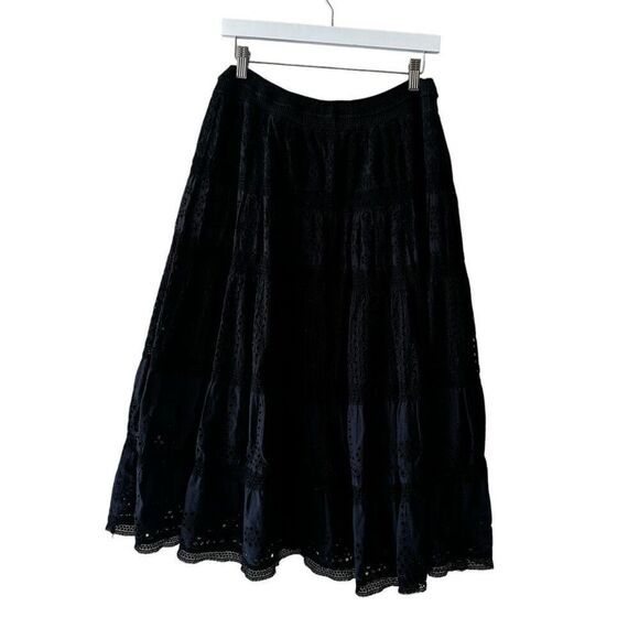 Ralph Lauren Y2K black eyelet tiered lined midi skirt Sz M # 2403 - Picture 5 of 16